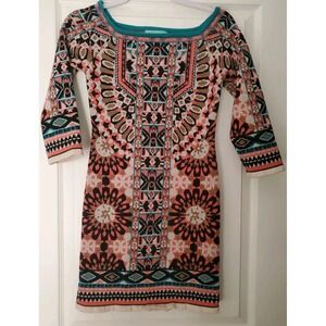 Filly Flair Women's Aztec Pattern 3/4 Sleeve Sweater Dress Turquoise Size S EUC
